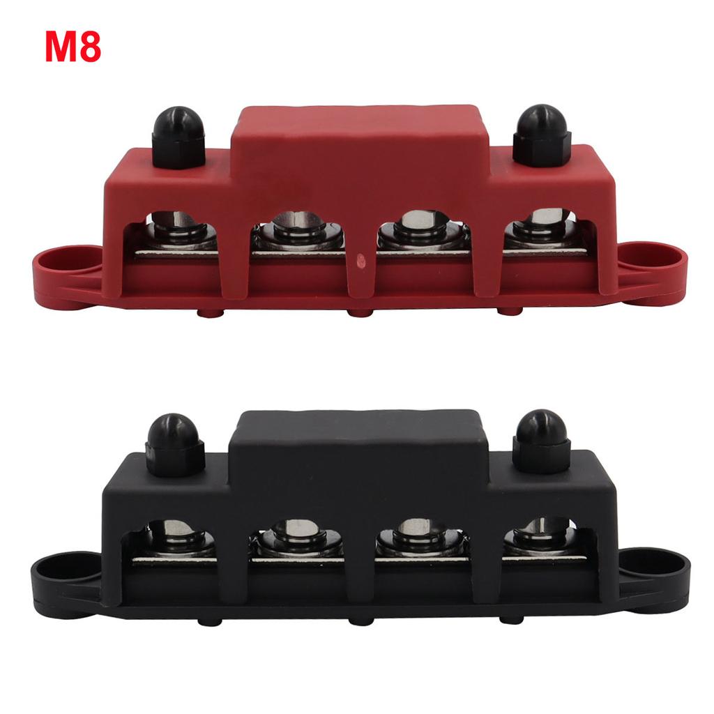 12V Power Distribution Block 250A Bus Bar Terminal Block with Cover 4 X 3/8" Terminal Studs 3 X #8 Terminal Screw 48VDC 300VAC