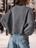 Fashion Solid Color Loose Pullover Round Neck Long Sleeve Knitted Sweater Women