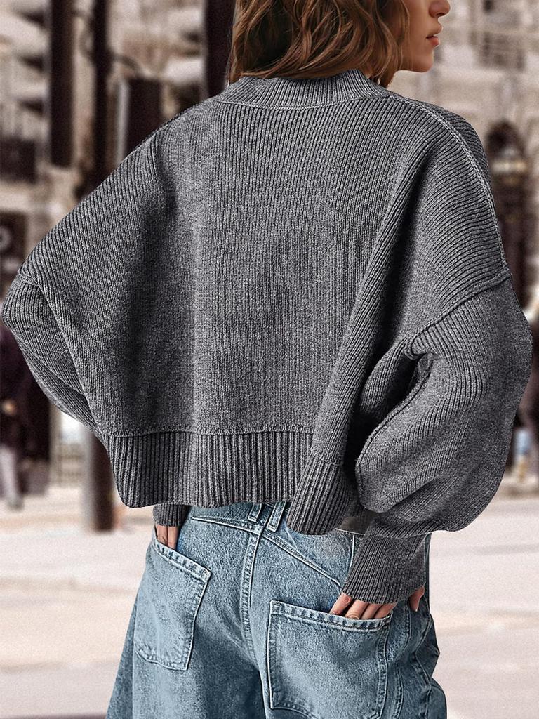 Fashion Solid Color Loose Pullover Round Neck Long Sleeve Knitted Sweater Women