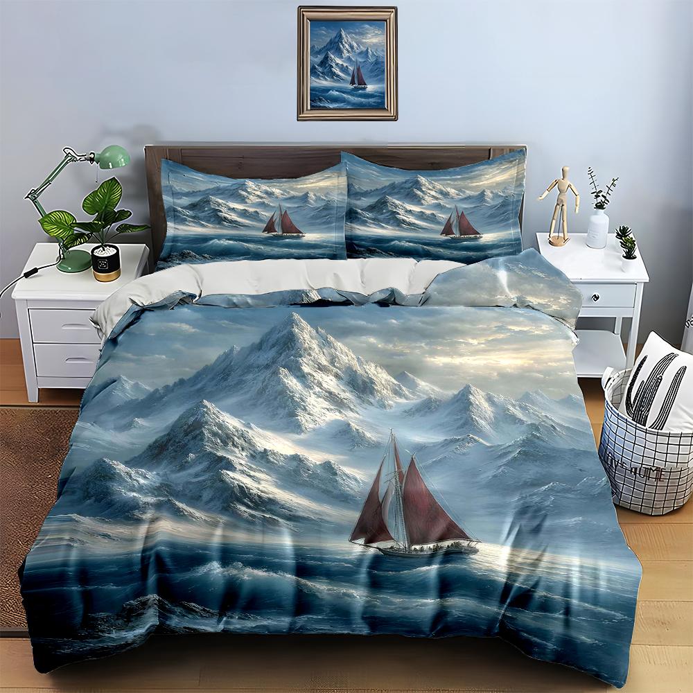 Sailing snowy mountains. Bedding Duvet cover sets Duvet covers Pillowcases gifts (1 * Duvet Cover 2 * Pillowcases, without duvet insert)