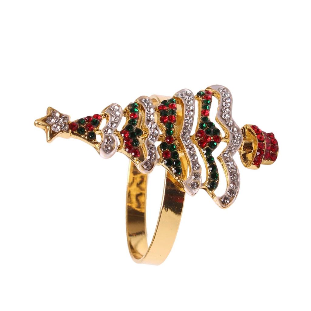 Elegant Metal Christmas Tree Napkin Rings with Sparkling Rhinestones Napkin Holder For Festives Party Table Decoration