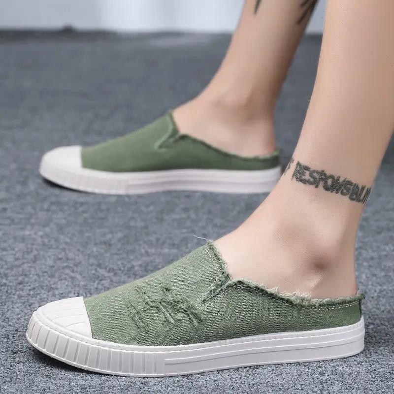 Fashion Slides Canvas Summer Men's Shoe Casual Y2k Male Slipper With Stylish Hot Rubber Comfortable Low Price Clappers 2024 Original