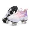 Wheel Rampage Shoes Speed Skating Skating Roller Skates Double Row Popping Deformation Shoes Roller Skates Men and Women Wheeled Shoes