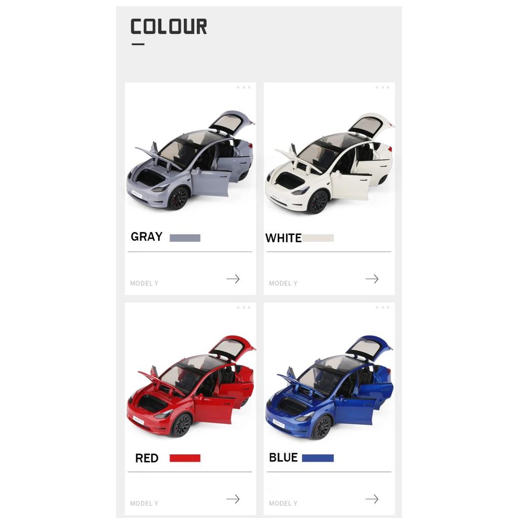 1/24 Tesla Model Y с зарядным устройством, литая игрушечная модель автомобиля со звуком и светом, детский коллекционный подарок