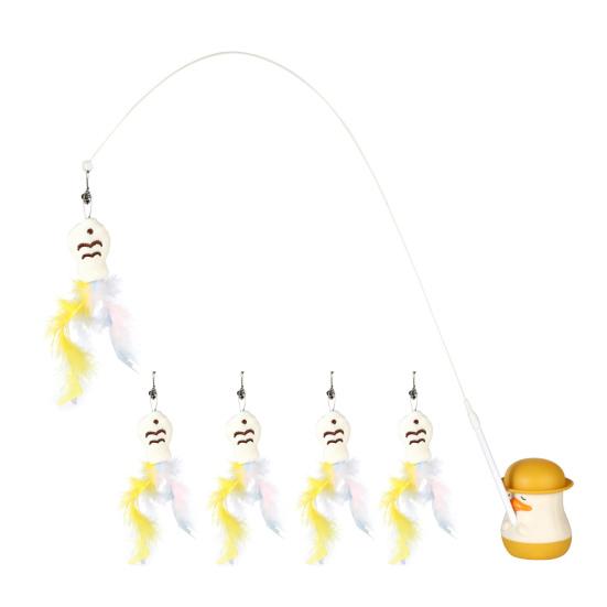 Интерактивная дразнилка для кошек, игрушка для кошек с перьевой рыбкой, сменные дразнилки, вращающееся на 360 градусов основание в виде утки, съемная дразнилка