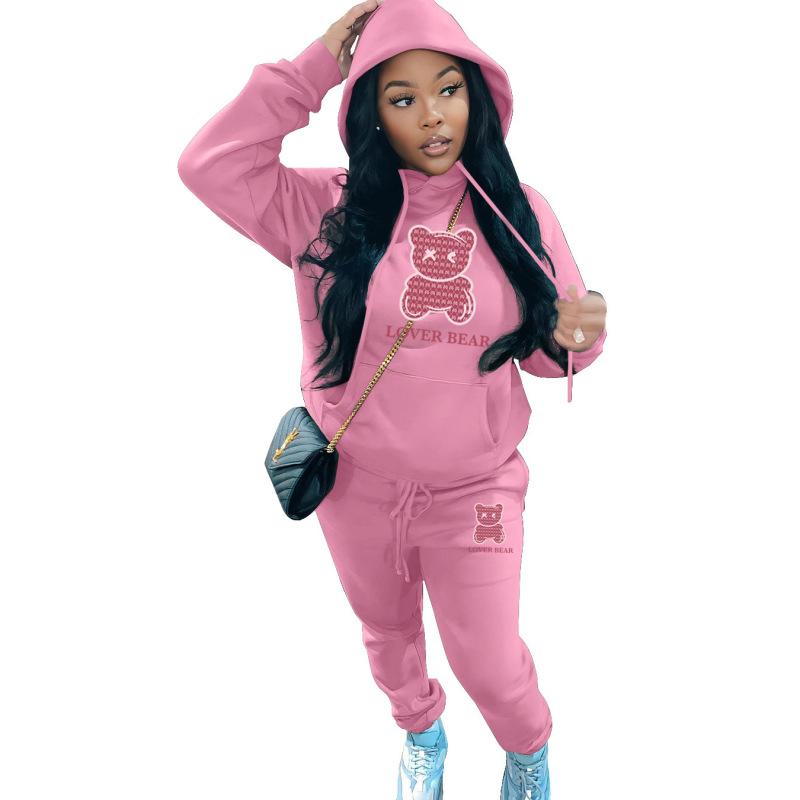 Hooded Sweatshirt Set Bear Head Print Sweatpants Sweatshirt Set