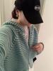 Korean Color Block Stripe Hooded Cardigan for Women - Autumn/Winter Fashion