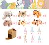 6-48 Sets Mini Jungle Animal Plush Toys Safari Stuffed Animals Bulk  Birthday Hat Colorful Kraft Box Kid Theme Birthday Favor