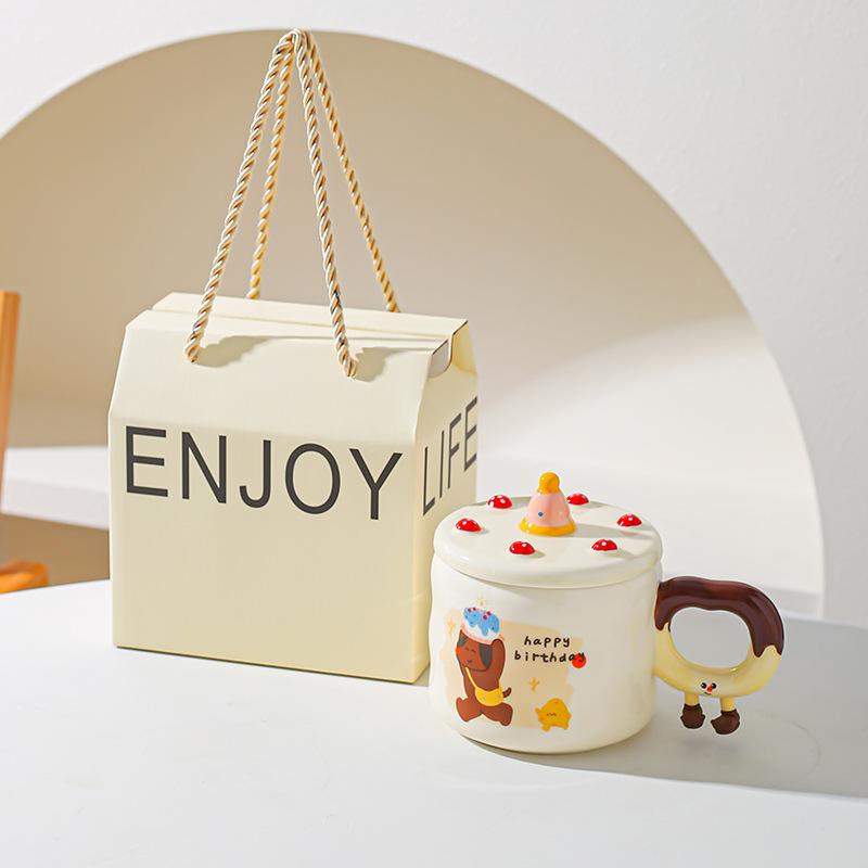 Креативная милая мультяшная кружка для торта на день рождения, керамическая, в подарок, для дома, для кофе, для воды, парная