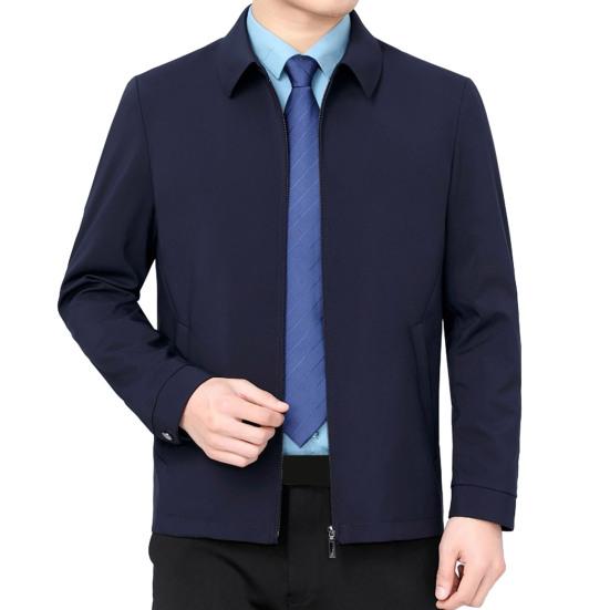 Мужская деловая куртка с воротником с лацканами и длинным рукавом, однотонный кардиган на молнии, облегающее повседневное пальто, верхняя одежда