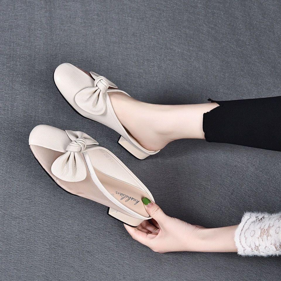 Low Heel Woman Slippers Soft With Bow Slides Mesh Shoes for Women Elegant and Fashionable Sandals On Promotion Easy Wears Shoe