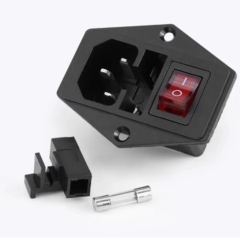 5pcs 10A 250V 3Pin AC Power Socket with Fuse Holder Rocker Switch NEW AC Power Cord Inlet Plug Socket C13 C14