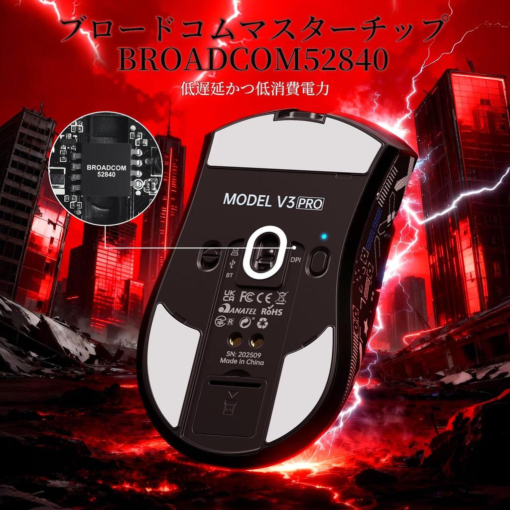 ATTACK SHARK V3PRO Wireless Gaming Mouse with RGB Charging BK52820 PAW3311 Connection Bluetooth 100 Million Lifespan High High Low Adjustable Maximum