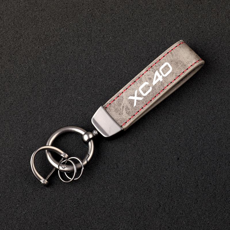 Premium leather Ultra-clear printing Metal fob key chain For Volvo XC40 Accessories