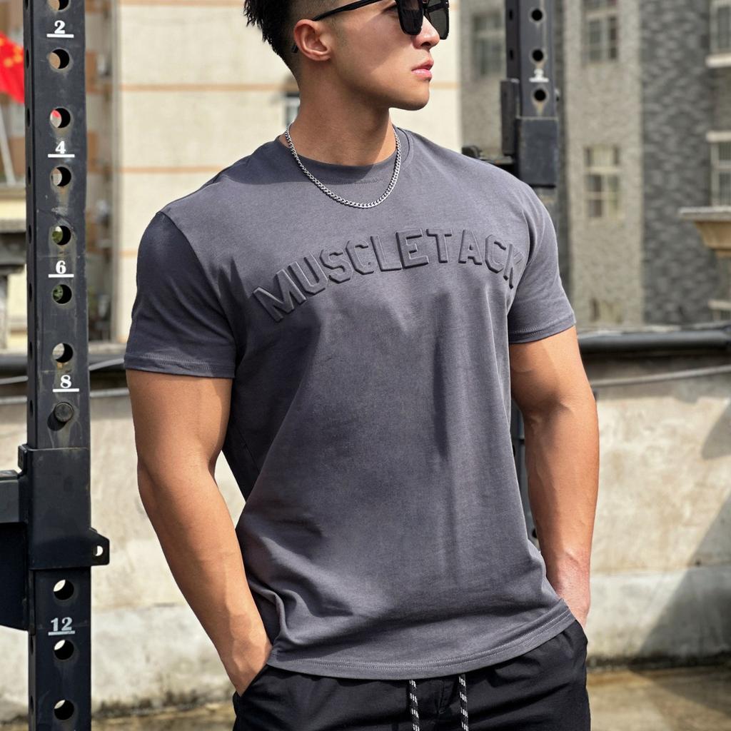 Мужская летняя футболка свободного покроя из хлопка с коротким рукавом для занятий спортом и фитнесом, эластичная, с круглым вырезом, для баскетбола, бега, тренировок