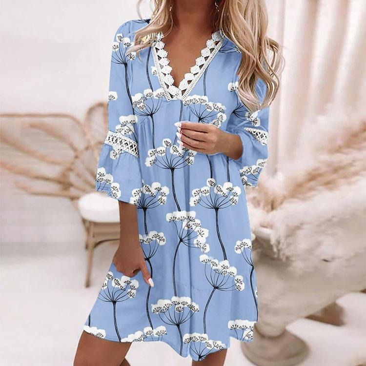 Новое женское кружевное лоскутное платье с v-образным вырезом в богемном стиле, повседневное курортное платье, женское платье