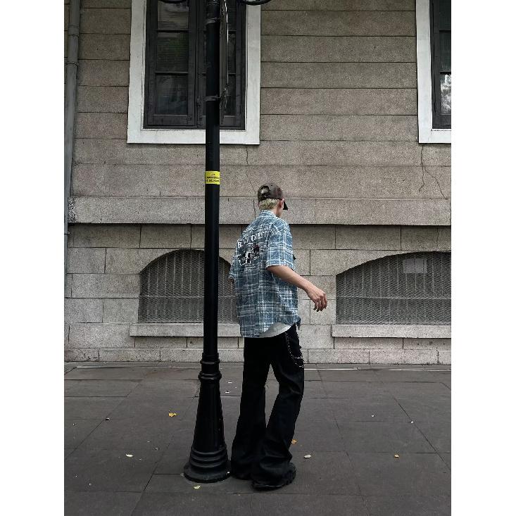 Клетчатая ретро-рубашка, мужская летняя одежда, стиль Гонконга, студенческий свободный и нишевый дизайн, забавный новый мужской топ для ношения на открытом воздухе