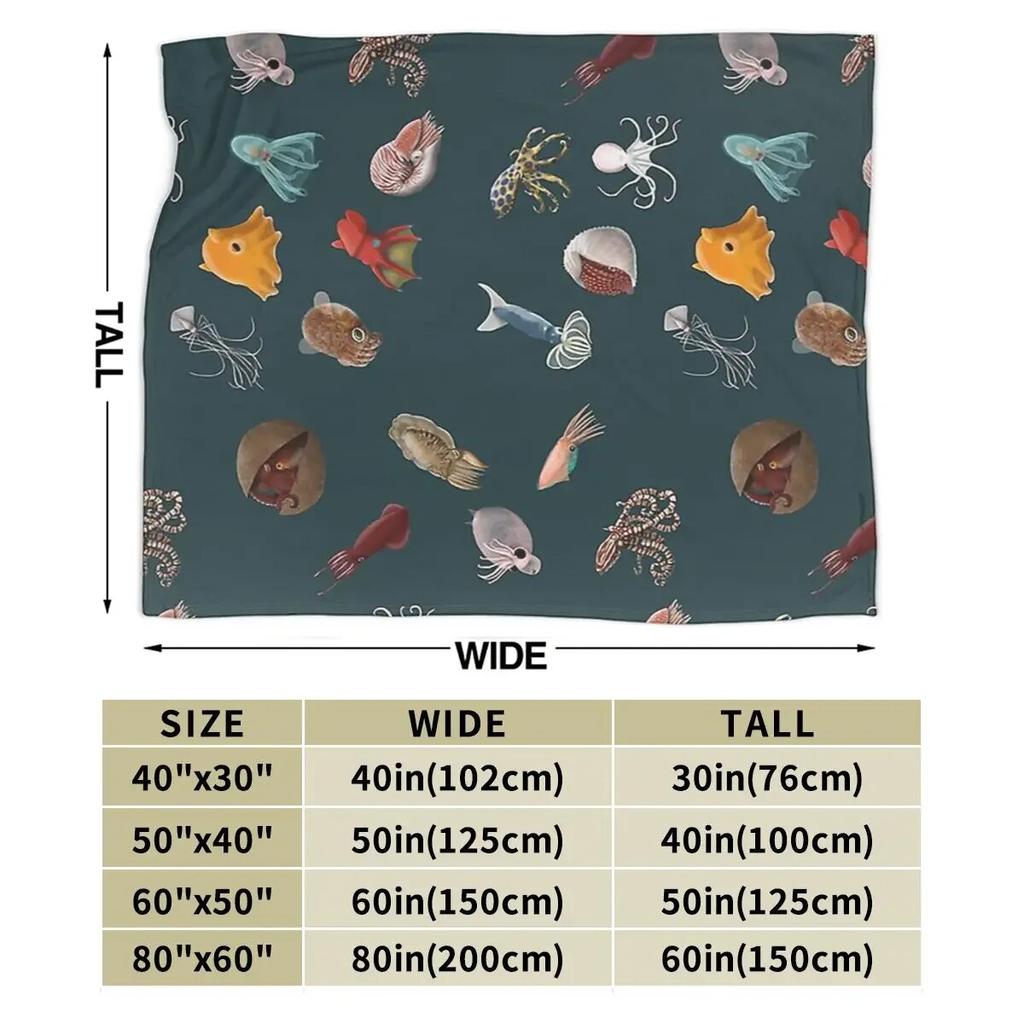 Cephalopod Collection Blankets Soft Warm Flannel Throw Blanket Cover for Bed Living Room Picnic Travel Home Couch