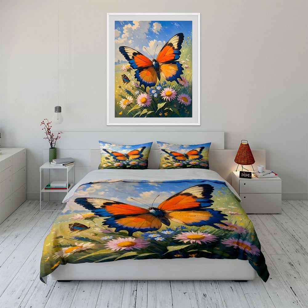 Butterfly Nature Decor Set Bedding Set with 1 Duvet Cover 2 Pillowcases Single Double King Queen, Gift