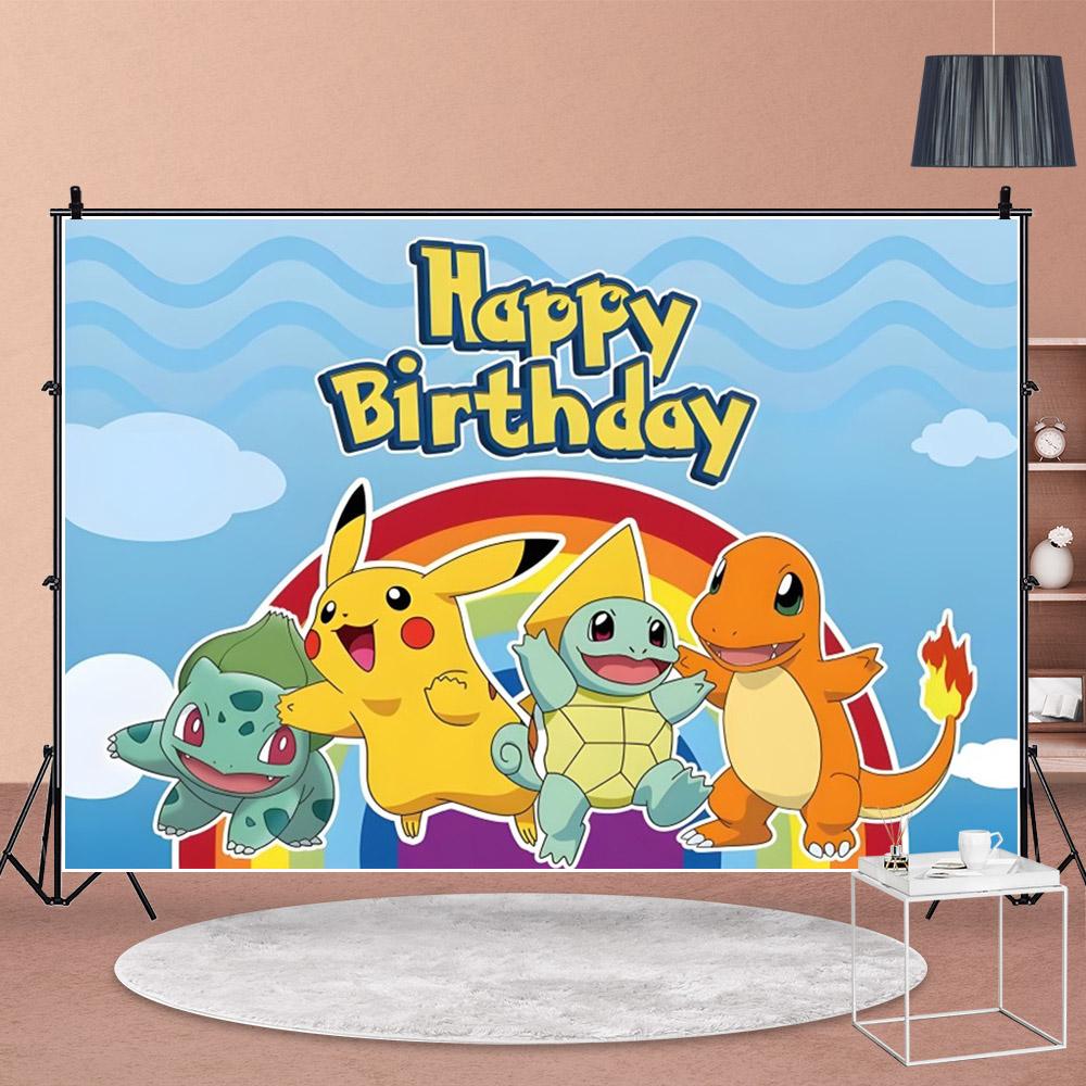 Cartoon Cute Kid Birthday Party Decorations Backdrop Pikachu Theme Photography Background Baby Shower Banner Photo Booth Props458