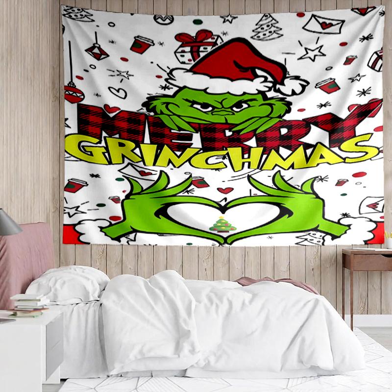 Grinch Print Tapestry, Backdrop, Easy Setup, Ideal for Bedroom, Office & Living Room, with Aesthetic Wall Hanging Decor.