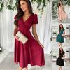 Women's Commuter Solid Color V-neck Waist Puffed Sleeve Dress
