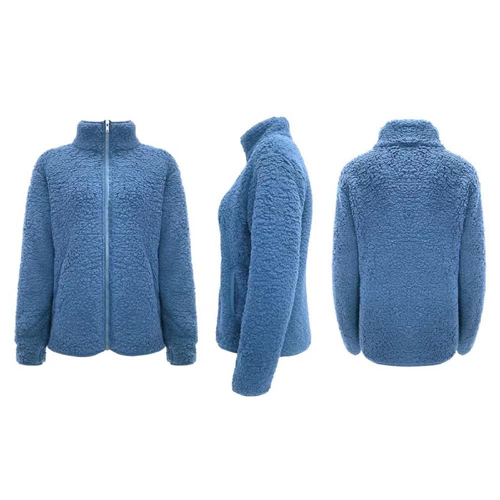 Женская однотонная повседневная плюшевая куртка с длинным рукавом и воротником-стойкой на молнии