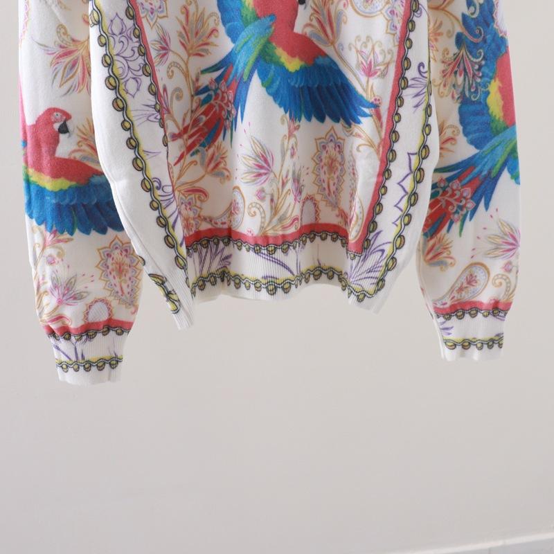 Модный женский свитер Y2K, уличная одежда, разноцветный пуловер с принтом птицы, женские вязаные топы с круглым вырезом и нижней частью Mujer C-069