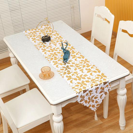 Декор кисточками Длинная дорожка на стол Праздничная атмосфера Рождественский штамп Листья Принт Скатерть Рождественское украшение Домашнее украшение