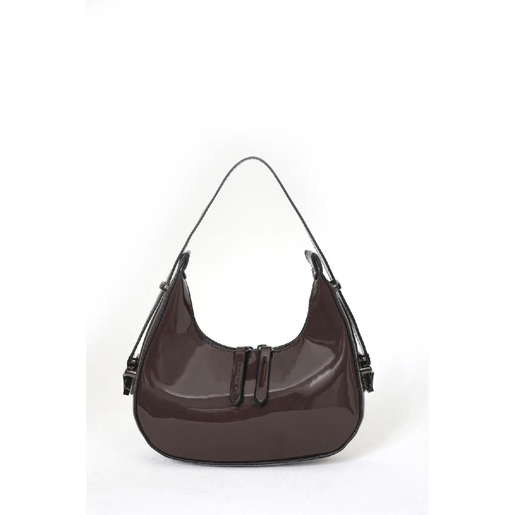 Женская бордово-красная сумка на плечо из лакированной кожи с детальным ремешком