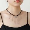 French Black Crystal Beaded Tassel Chain Necklace Personalized Design Versatile Love Necklace
