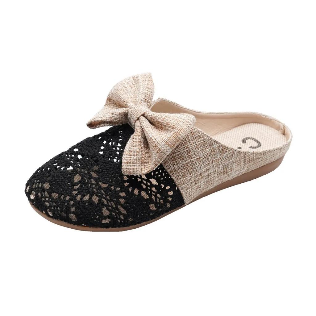 Тапочки для женщин, летние, симпатичные, с бабочкой, плоские тапочки, для дома и улицы, льняная стелька, сандалии с закрытым носком, Pantuflas Para Mujer