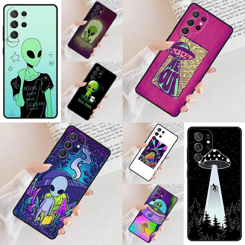 Aesthetics Cartoon Alien Space Cell Phone Case for Samsung Galaxy S26 Ultra S25 S24 S23 S22 S21 S20 Note10 Cover