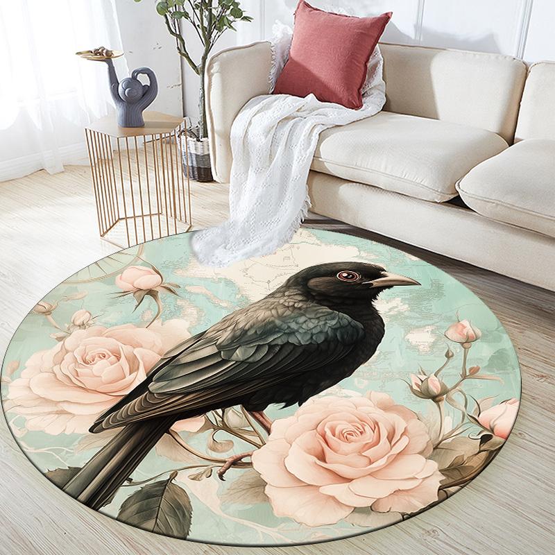 Map Bird,Round Area Rug,Carpet Rug for Living Room Bedroom Sofa Playroom Decor,Non-slip Floor Mat