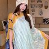 Summer sun-protective thin shawl for women, striped with frog buttons, ethnic style travel outfit, silk scarf, seaside beach scarf