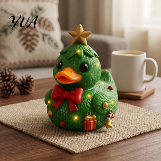 Holiday Party Table Centerpieces Christmas Duck Figurine, Resin Sculpture for Home Decor, Cute Desk Decor Desktop Ornaments with Festive Elements