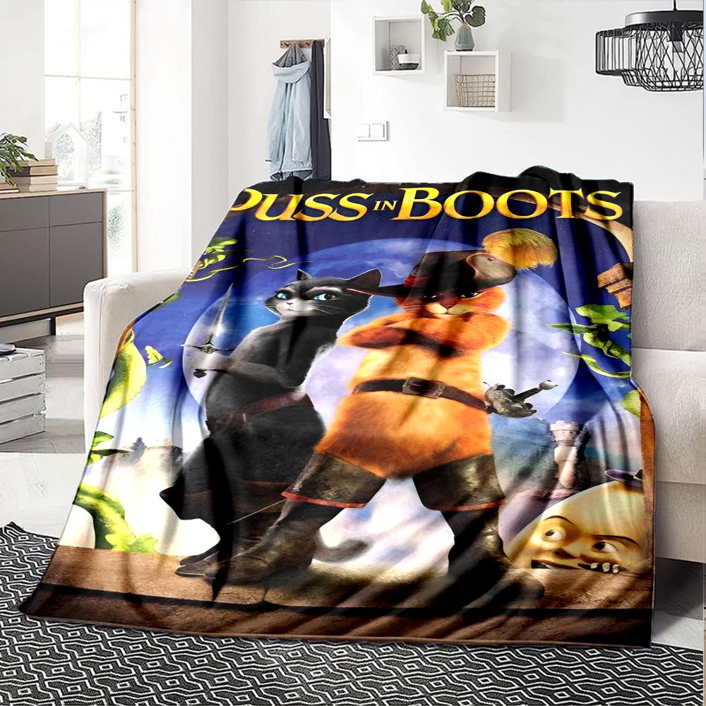 Puss In Boots Theme Printed Blanket - Perfect for Couch, Bed, Travel & Outdoor Use | Machine Washable, Cozy & Durable.