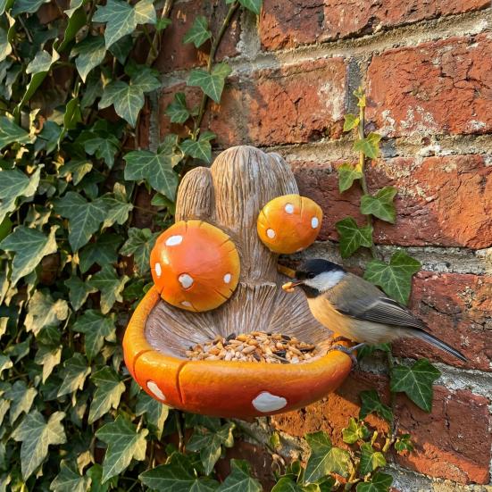 Resin Toadstool Bird Feeder Garden Mushroom Bird Feeder Decorative Wild Bird Feeder for Outdoor Backyard Tree