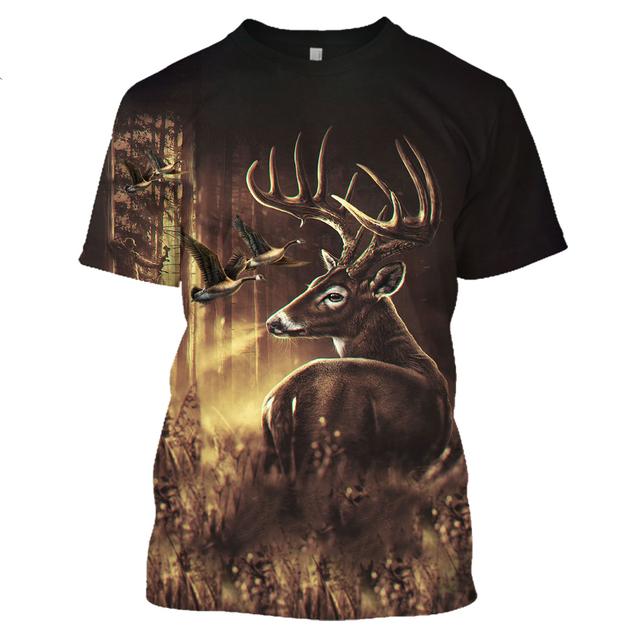 Камуфляжная футболка с 3D изображением охотничьих животных, оленя и лося, летние повседневные мужские футболки, модная уличная одежда, женский пуловер, топы с короткими рукавами