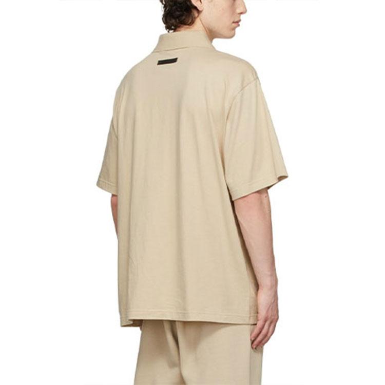 Fear of God Essentials Осень Зима 21 Эксклюзивный хлопковый поло-рубашка с логотипом SSENSE Унисекс Топы Бежевый Лен FOG-FW21-112