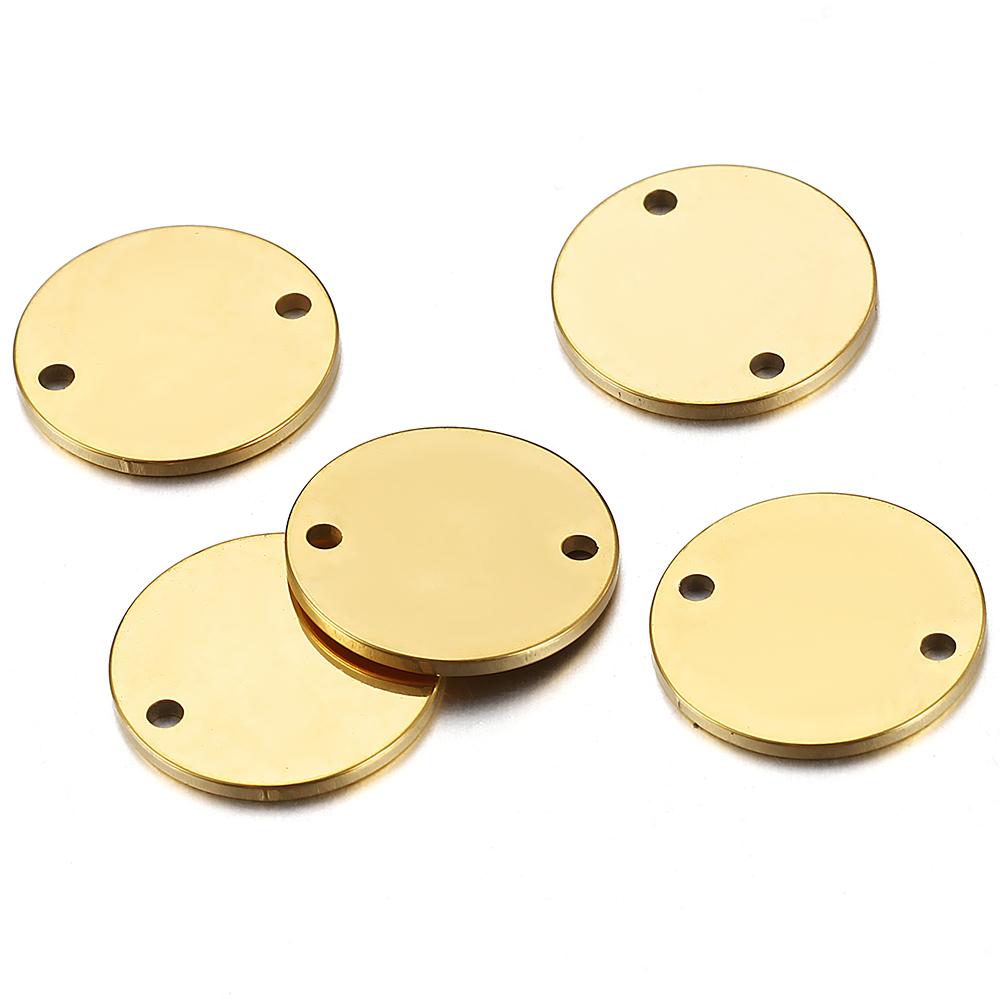 10pcs Gold Stainless Steel Round Charms Pendants for Jewelry Making DIY Necklace Bracelet Two Hole Connectors Charm Beads