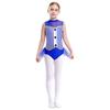 Kids Girls Sparkly Latin Dance Outfit Striped Leotard Mock Neck Open Back Design and Tulle Skirt Performance Wear