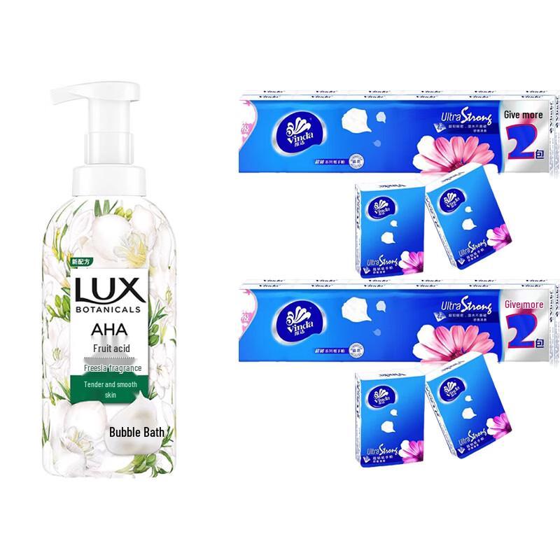 LUX Freesia Plant Essence Foaming Body Wash & Handkerchief Bundle