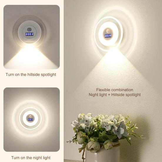 Светодиодный ночник с датчиком движения и цифровыми часами, 3 цветовые температуры, плавная регулировка яркости, ночник с активацией движением