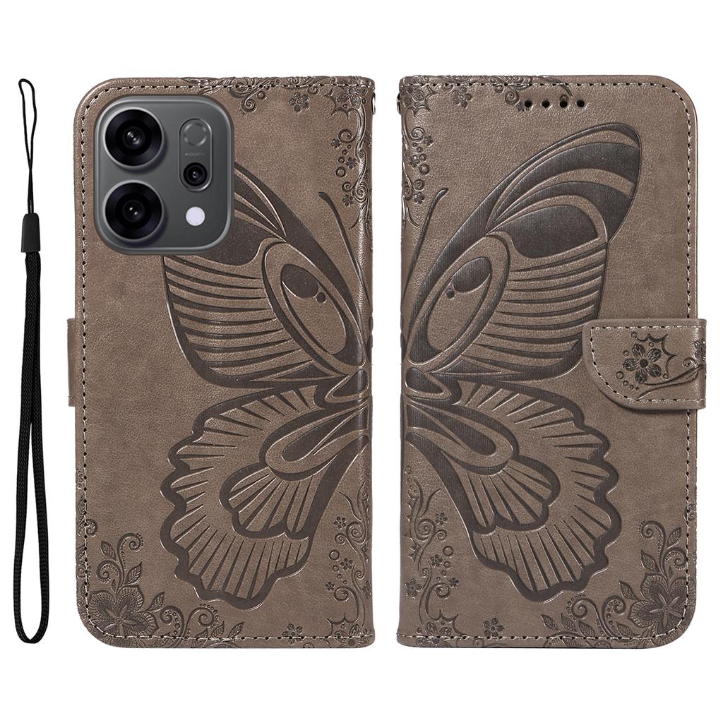 Для Oppo Reno14 5G (Китай)/Oppo Reno14 F 5G/Oppo Reno14 5G (Глобальный) Чехол-книжка с узором «Бабочки» из ПУ-кожи для телефона - Синий