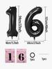 4 шт. 40-дюймовых больших черных воздушных шара с цифрами для украшения дня рождения, годовщины, с лентами и соломинками