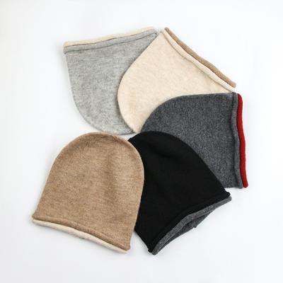 Двусторонняя шерстяная шапка из чистой шерсти, однотонная простая вязаная шапка с отворотом, осенне-зимняя универсальная теплая шапка для защиты ушей, головной убор