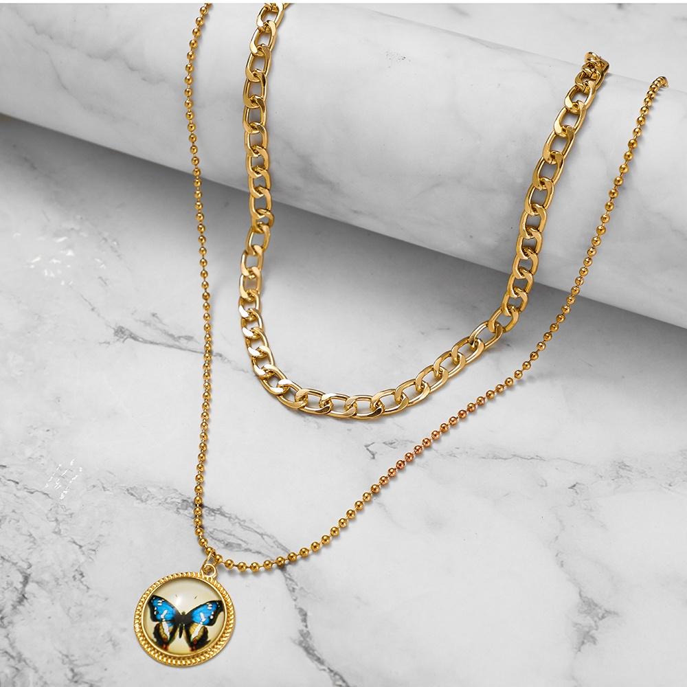 iF ME Корейский многослойный кулон-бабочка, ожерелье, модная круглая цепочка из бисера, женские ювелирные аксессуары, подарок