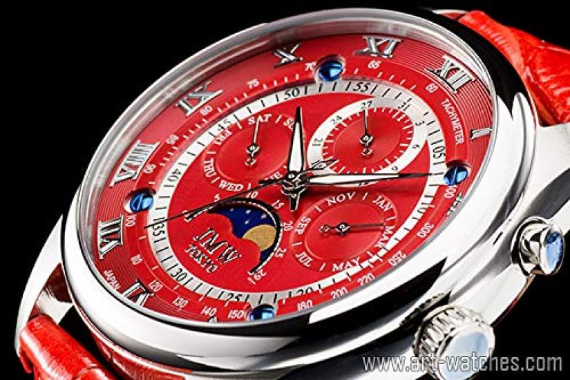 Роскошные часы с фазами Луны. Ремешок из натуральной кожи. Римские цифры. Указатель. Водонепроницаемость 100 м. Тахиметр. Подарок на 300 штук. Подарок на день. Подарок [JMW TOKYO] Мужские.