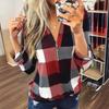 Women's Fashion Casual Spring Autumn Plaid Print Long Sleeve V-Neck Blouses & Shirts